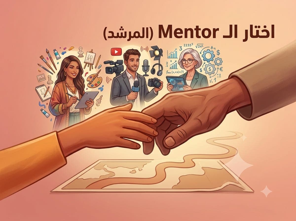 اختار الـ Mentor المرشد أيادٍ تتلاقى فوق خريطة الطريق مع 3 نماذج مرشدين